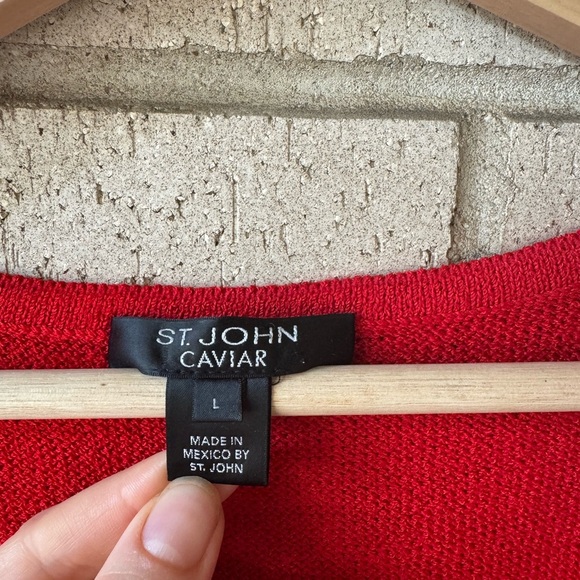 St. John Caviar Red Santana Knit 2-Piece Set | Gold Button Cardigan Set Large - Picture 7 of 8